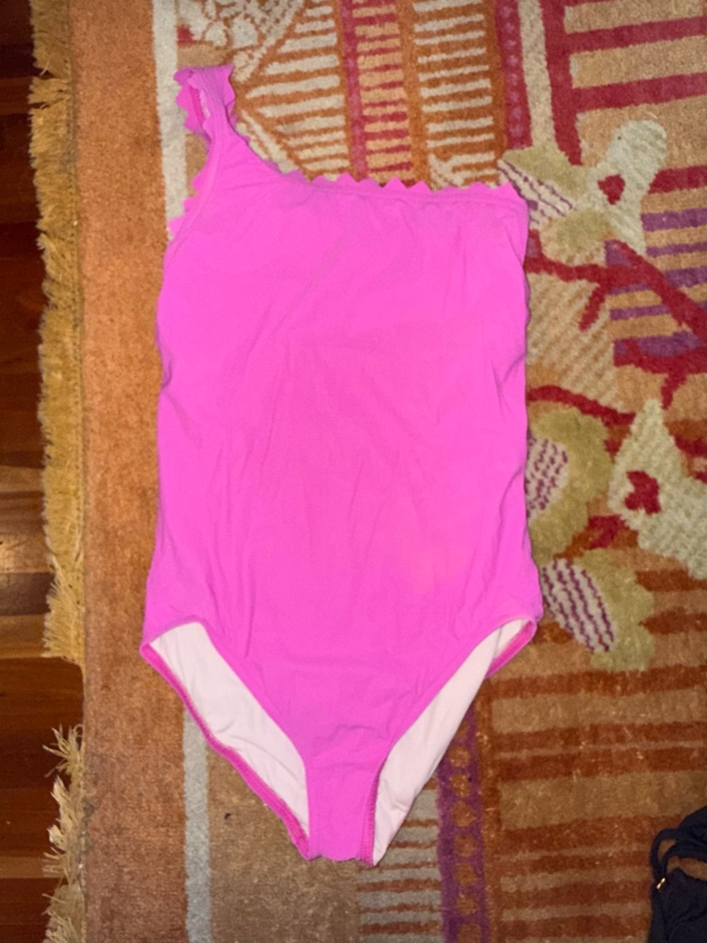 Karla Colletto 12 pink one shoulder rickrack trim swimsuit Ines ? FLAW